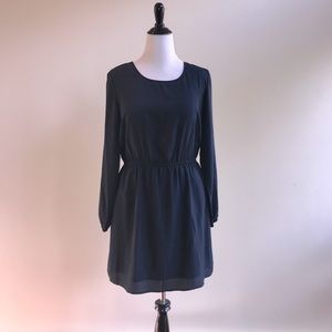Dark Navy Blue Elastic Waist Long Sleeve Dress XL